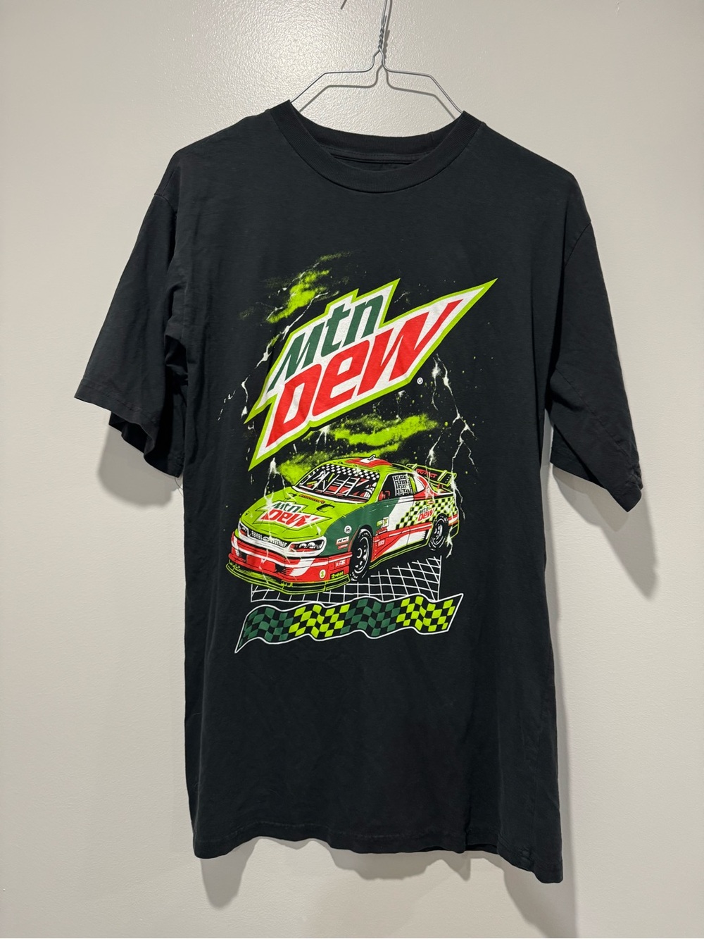 Black Graphic Tee with Racing Car Print